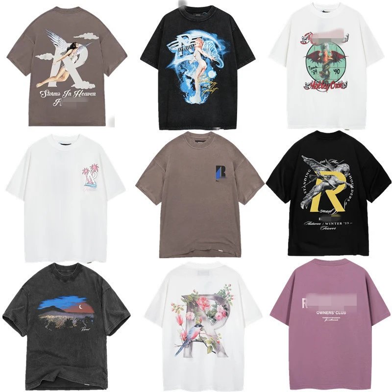 Retro washed distressed Doberman shark print casual loose short sleeves  