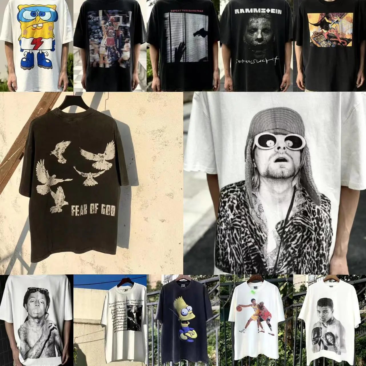 American high street heavy washed and aged retro loose round neck short-sleeved T-shirt with letter print  